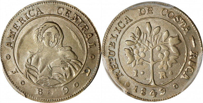 COSTA RICA. Real, 1849 JB. San Jose Mint. PCGS MS-62.
KM-66. The popular "Madon...