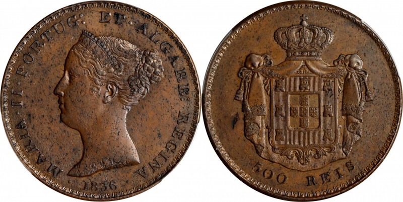 PORTUGAL. Copper 500 Reis Pattern, 1836. Uncertain, though likely Birmingham (So...