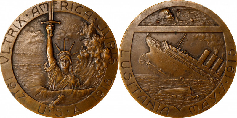 1918 Sinking of the Lusitania and the U.S. Entry into World War One Medal. By Re...