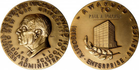 "1961" Graduate School of Business Administration of New York University, C. Walter Nichols Award Medal. Struck by Medallic Art Company. Bronze. Award...