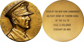 New York Commandery, Military Order of Foreign Wars of the U.S. Award Medal. Struck by Medallic Art Company. Bronze. Awarded to Paul A. Volcker, Febru...