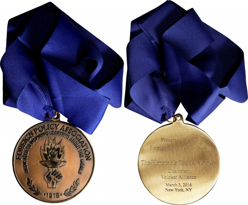 "1918" Foreign Policy Association Award Medal. Bronze. Awarded to Paul A. Volcke...