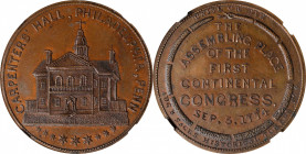 "1774" (ca. 1858) Sage's Historical Tokens -- No. 4, Carpenters' Hall, Philadelphia, Penn. Original. Bowers-4. Die State I. Copper. Plain Edge. MS-63 ...