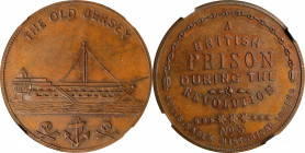 Undated (ca. 1858) Sage's Historical Tokens -- No. 5, The Old Jersey. Original. Bowers-5. Die State I. Copper. Plain Edge. MS-63 BN (NGC).
30.8 mm.