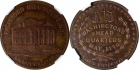 "1776" (ca. 1858) Sage's Historical Tokens -- No. 9, Richmond Hill House, N.Y. Original. Bowers-9, Musante GW-296, Baker-Unlisted. Die State I. Copper...