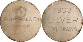 1933 Pedley-Ryan Dollar. Type IV. HK-825. Rarity-5. Silver. Mint State, Edge Nicks.
38 mm.