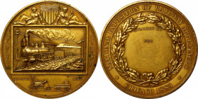 1883 National Exposition of Railway Appliances Award Medal. Harkness Nat-220, var. Gilt Bronze. About Uncirculated, Edge Nick.
58.5 mm. Unawarded. Ha...