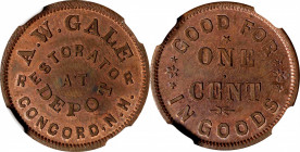 New Hampshire--Concord. Undated (1861-1865) Albert W. Gale. Fuld-120A-1a. Rarity-4. Copper. Plain Edge. MS-64 BN (NGC).
19 mm.
Ex Cindy Grellman; St...