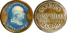 1862 Ayer's Sarsaparilla. One Cent. HB-28, EP-4A, S-13, Reed-AS01MD. Medium AYER'S, Plain Frame. Very Fine, Bent.