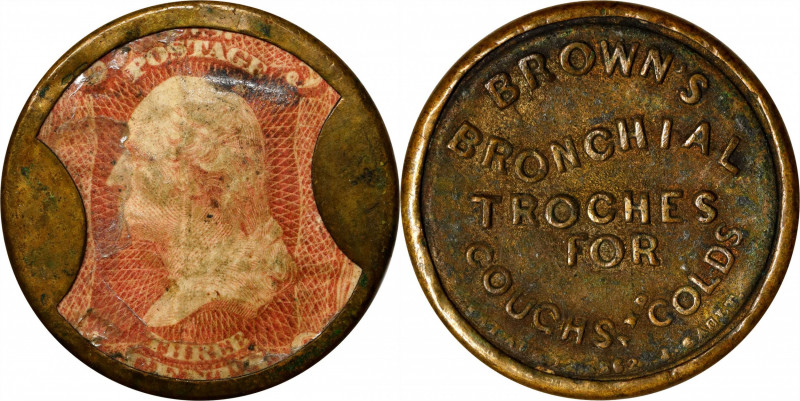 1862 Brown's Bronchial Troches. Three Cents. HB-63, Ep-38, S-32, Reed-BT03. Fine...