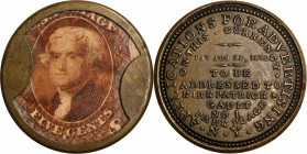 1862 Kirkpatrick & Gault. Five Cents. HB-162, EP-83, S-115, Reed-KG05. Choice Extremely Fine.