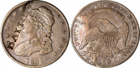 DAYTON'S on an 1836 Lettered Edge Capped Bust half dollar. Brunk D-209, Rulau-Unlisted. Host coin Very Fine.
Only a portion of the S in the counterst...