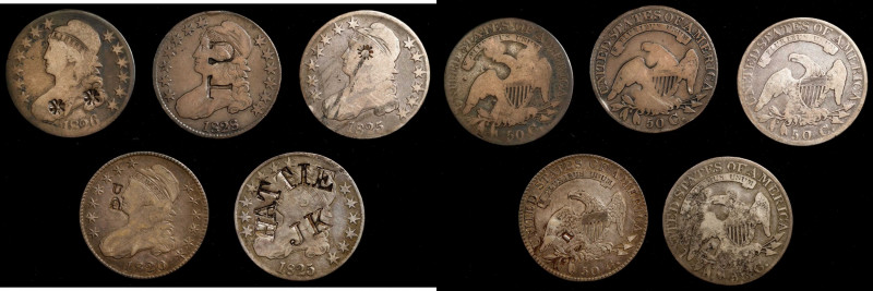Lot of (5) Counterstamped Capped Bust Half Dollars.
Included are: HATTIE / JK o...