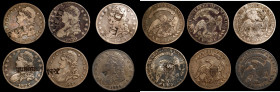 Lot of (6) Counterstamped Capped Bust Half Dollars.
Included are: A.L.J. on an 1832; BEATTY* on an 1830; D.T on an 1833; MITCHELL (?) double stamped ...
