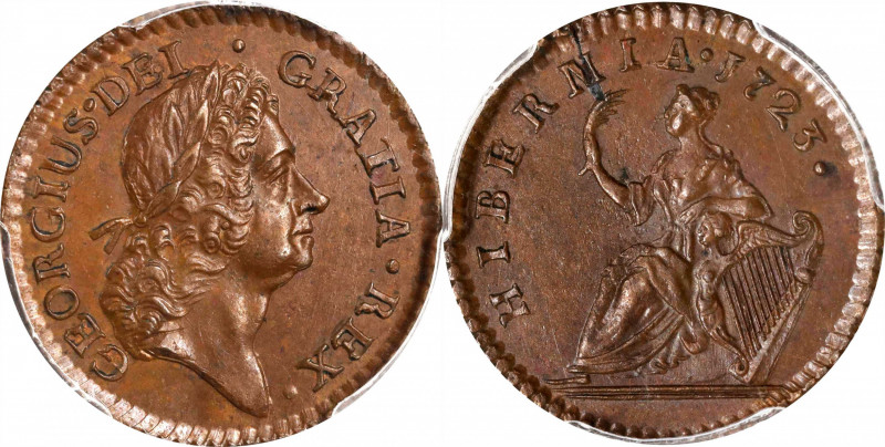 1723 Wood's Hibernia Farthing. Martin 2.1-Bc.1, W-12350. Rarity-5. DEI. GRATIA. ...