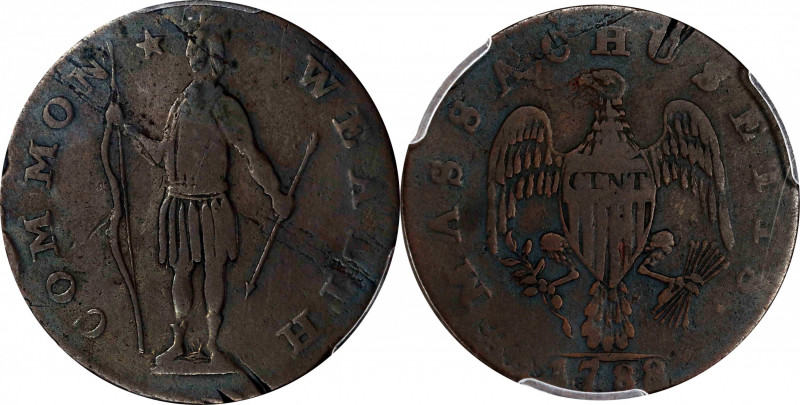 1788 Massachusetts Cent. Ryder 3-A, W-6210. Rarity-3+. Slim Indian, Period After...