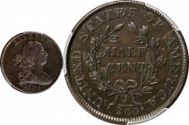 1805 Draped Bust Half Cent. C-4. Rarity-2. Large 5, Stems to Wreath. AU Details--Cleaned (PCGS).
PCGS# 1090.