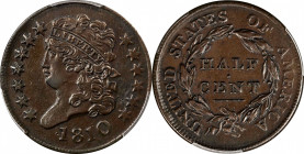 1810 Classic Head Half Cent. C-1, the only known dies. Rarity-2. AU Details--Cleaned (PCGS).
PCGS# 1132.