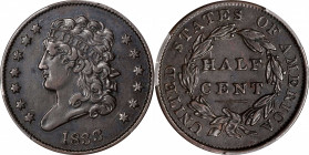 1833 Classic Head Half Cent. C-1, the only known dies. Rarity-1. EF-45 (PCGS).
PCGS# 1162.
From the Otto K. Collection.