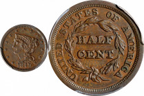 1849 Braided Hair Half Cent. C-1. Rarity-2. Large Date. AU Details--Cleaned (PCGS).
PCGS# 1218. NGC ID: 26Y5.