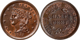 1855 Braided Hair Half Cent. C-1, the only known dies. Rarity-1. AU-58 (PCGS).
PCGS# 1233. NGC ID: 26YZ.
From the Otto K. Collection.