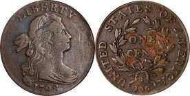 1798 Draped Bust Cent. S-187. Rarity-1. Style II Hair. Fine-12 (PCGS).
PCGS# 1431. NGC ID: 2244.
