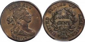 1803 Draped Bust Cent. S-251. Rarity-2. Small Date, Small Fraction. AU Details--Cleaned (PCGS).
PCGS# 1482. NGC ID: 224G.