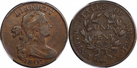 1803 Draped Bust Cent. S-255. Rarity-1. Small Date, Small Fraction. EF-40 (PCGS).
PCGS# 1482. NGC ID: 224G.
From our June 2012 Baltimore Auction, lo...