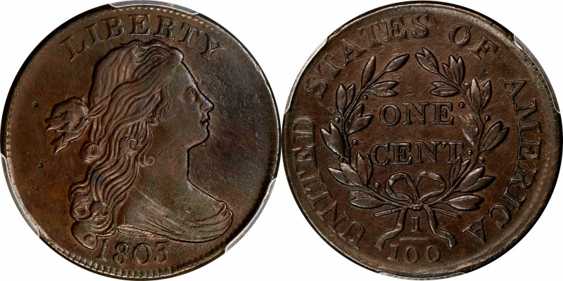 1803 Draped Bust Cent. S-260. Rarity-1. Small Date, Large Fraction. AU Details--...