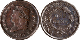 1814 Classic Head Cent. S-295. Rarity-1. Plain 4. Fine-12 (PCGS).
PCGS# 1576.
