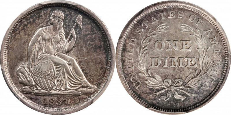 1837 Liberty Seated Dime. No Stars. Fortin-102. Rarity-3. Small Date. AU-53 (PCG...