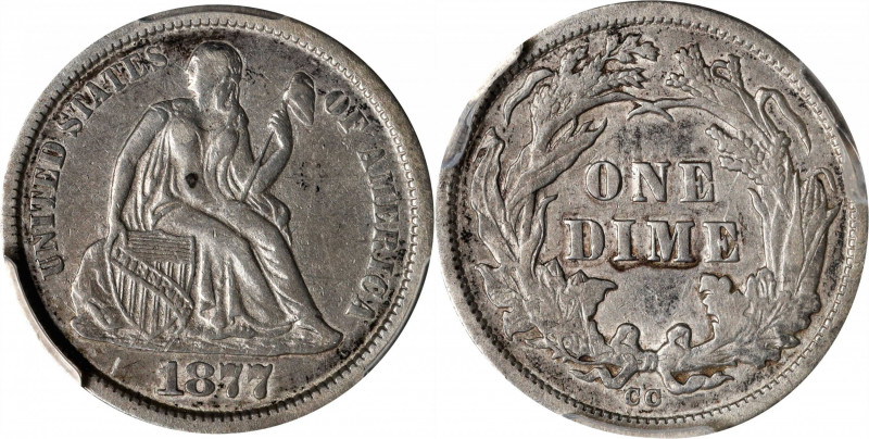 1877-CC Liberty Seated Dime. Type II Reverse. EF Details--Cleaned (PCGS).
PCGS#...