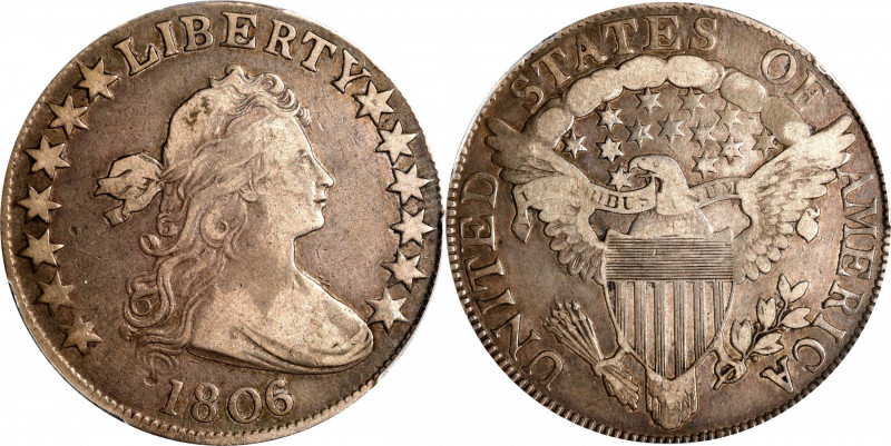 1806/5 Draped Bust Half Dollar. O-101, T-6. Rarity-3. Large Stars. Fine Details-...