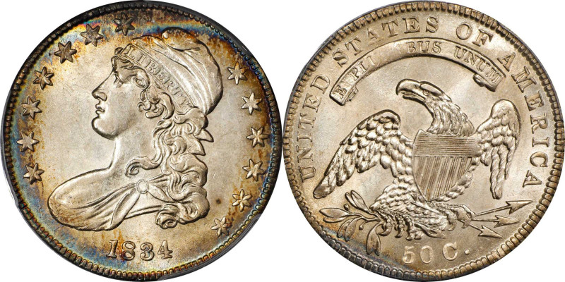 1834 Capped Bust Half Dollar. O-113. Rarity-1. Small Date, Small Letters. AU-55 ...