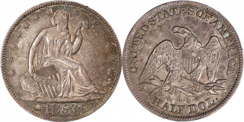 1853 Liberty Seated Half Dollar. Arrows and Rays. WB-101. AU-50 (PCGS).
PCGS# 6...