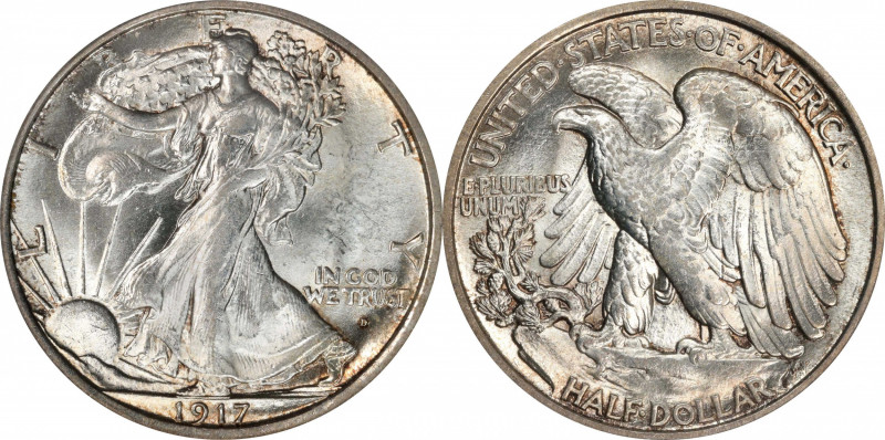 1917-D Walking Liberty Half Dollar. Obverse Mintmark. MS-63 (PCGS).
PCGS# 6570....