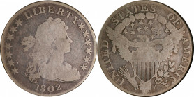 1802 Draped Bust Silver Dollar. BB-241, B-6. Rarity-1. Narrow Date. Good-4 (NGC).
PCGS# 40087. NGC ID: 24XB.