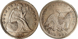 1841 Liberty Seated Silver Dollar. OC-2. Rarity-1. Repunched Date. EF Details--Harshly Cleaned (PCGS).
PCGS# 6927. NGC ID: 24YB.
From the Pennell Co...