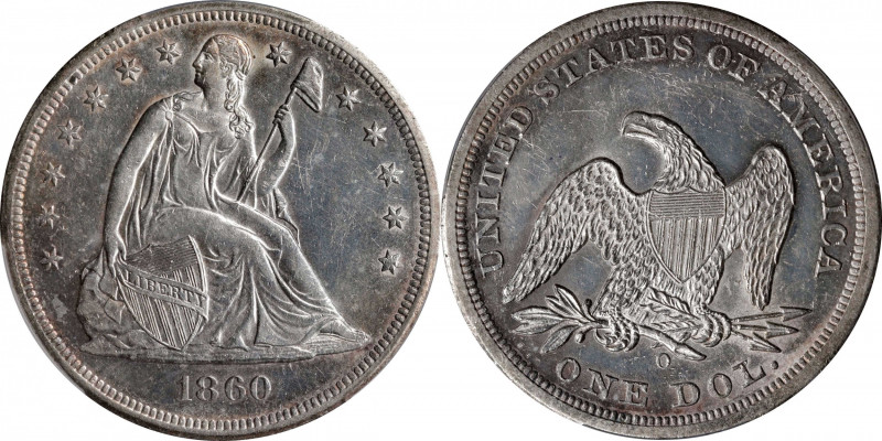 1860-O Liberty Seated Silver Dollar. OC-4. Rarity-2. Unc Details--Cleaned (PCGS)...