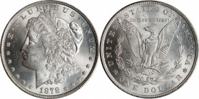 1878 Morgan Silver Dollar. 7 Tailfeathers. Reverse of 1879. MS-64 (PCGS).
PCGS# 7076. NGC ID: 253L.