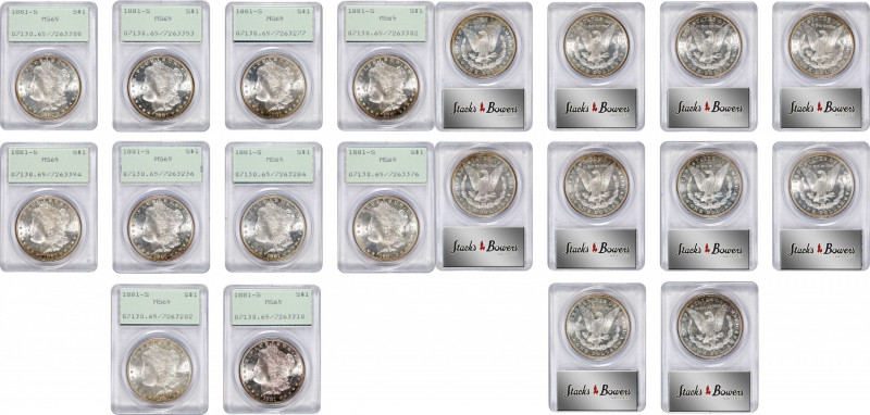 Lot of (10) 1881-S Morgan Silver Dollars. MS-65 (PCGS). OGH--First Generation.
...