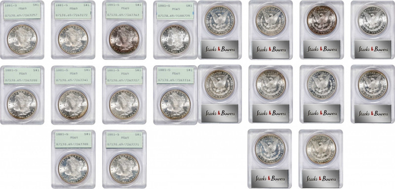 Lot of (10) 1881-S Morgan Silver Dollars. MS-65 (PCGS). OGH--First Generation.
...