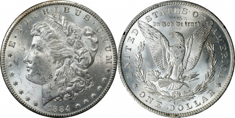 1884-CC GSA Morgan Silver Dollar. Mint State (Uncertified).
The original box an...