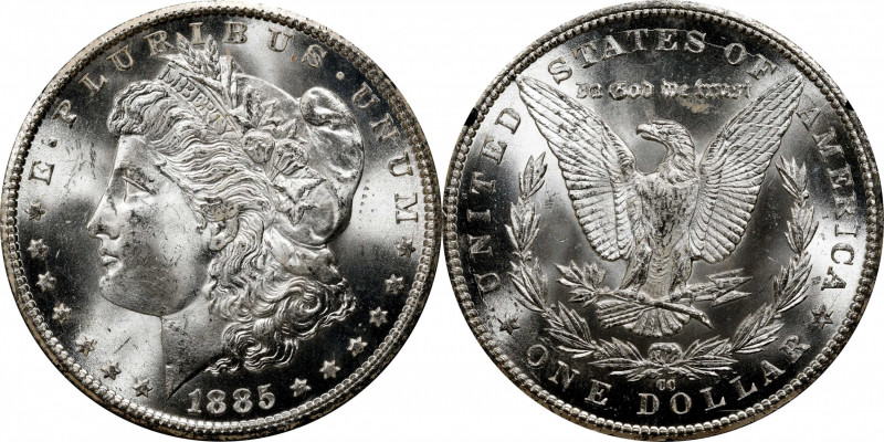 1885-CC GSA Morgan Silver Dollar. MS-64 (NGC).
The original box and card are no...