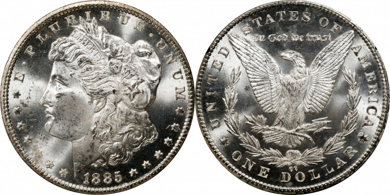 1885-CC GSA Morgan Silver Dollar. MS-63 (NGC).
The original box and card are no...