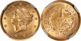 1852 Gold Dollar. MS-62 (NGC).
PCGS# 7517. NGC ID: 25BP.