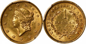 1853 Gold Dollar. Unc Details--Scratch (PCGS).
PCGS# 7521. NGC ID: 25BU.