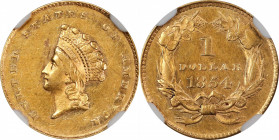 1854 Gold Dollar. Type II. AU-58 (NGC).
PCGS# 7531. NGC ID: 25C3.
From the Steven Jay Ball Collection.