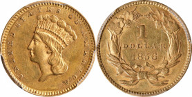 1856 Gold Dollar. Slant 5. AU Details--Cleaned (PCGS).
PCGS# 7540. NGC ID: 25CB.