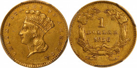 1856 Gold Dollar. Upright 5. AU Details--Scratch (PCGS).
PCGS# 7541. NGC ID: 25CA.